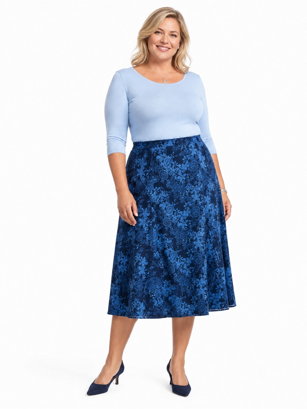 Croft & Barrow Aqua Blue Floral Roses Corduroy Cottagecore Skirt Size 16